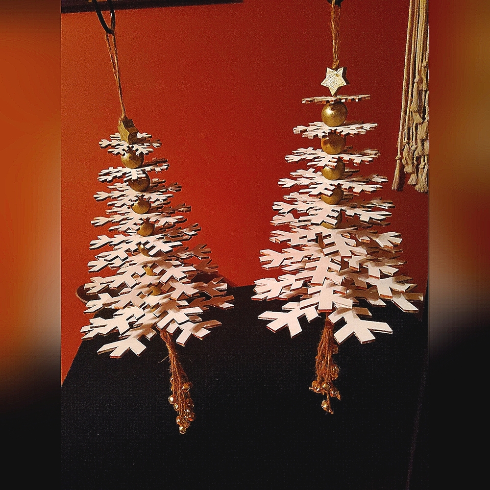 NWOT   Handmade Large Snowflake Trees Ornaments; Set of Two